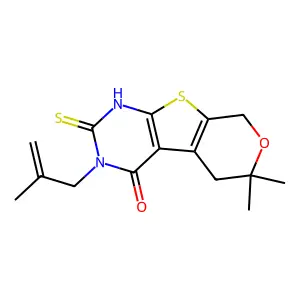 12,12-dimethyl-4-(2-methylprop-2-enyl)-5-sulfanylidene-11-oxa-8-thia-4,6-diazatricyclo[7.4.0.02,7]trideca-1(9),2(7)-dien-3-one structure