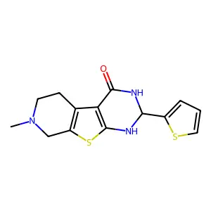 11-methyl-5-thiophen-2-yl-8-thia-4,6,11-triazatricyclo[7.4.0.02,7]trideca-1(9),2(7)-dien-3-one structure