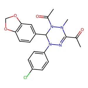 1-[2-acetyl-3-(1,3-benzodioxol-5-yl)-4-(4-chlorophenyl)-1-methyl-3H-1,2,4,5-tetrazin-6-yl]ethanone structure