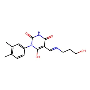 1-(3,4-dimethylphenyl)-5-{[(3-hydroxypropyl)amino]methylene}-2,4,6(1H,3H,5H)-pyrimidinetrione structure