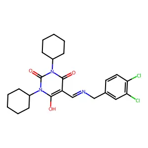 1,3-dicyclohexyl-5-{[(3,4-dichlorobenzyl)amino]methylene}-2,4,6(1H,3H,5H)-pyrimidinetrione structure