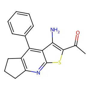 1-(3-amino-4-phenyl-6,7-dihydro-5H-cyclopenta[b]thieno[3,2-e]pyridin-2-yl)ethanone structure