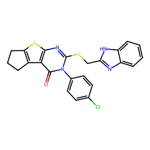 10-(1H-benzimidazol-2-ylmethylsulfanyl)-11-(4-chlorophenyl)-7-thia-9,11-diazatricyclo[6.4.0.02,6]dodeca-1(8),2(6),9-trien-12-one structure