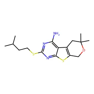 12,12-dimethyl-5-(3-methylbutylsulfanyl)-11-oxa-8-thia-4,6-diazatricyclo[7.4.0.02,7]trideca-1(9),2,4,6-tetraen-3-amine structure