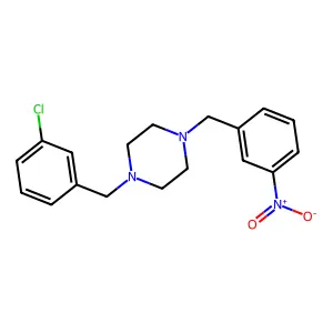 1-[(3-chlorophenyl)methyl]-4-[(3-nitrophenyl)methyl]piperazine structure