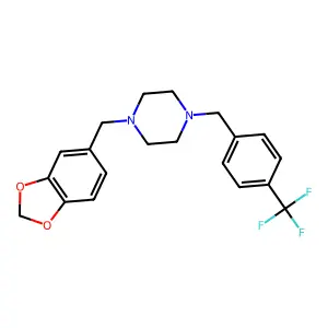 1-(1,3-benzodioxol-5-ylmethyl)-4-[[4-(trifluoromethyl)phenyl]methyl]piperazine structure