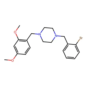 1-[(2-bromophenyl)methyl]-4-[(2,4-dimethoxyphenyl)methyl]piperazine structure