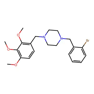 1-[(2-bromophenyl)methyl]-4-[(2,3,4-trimethoxyphenyl)methyl]piperazine structure