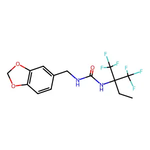 1-(1,3-benzodioxol-5-ylmethyl)-3-[1,1,1-trifluoro-2-(trifluoromethyl)butan-2-yl]urea structure
