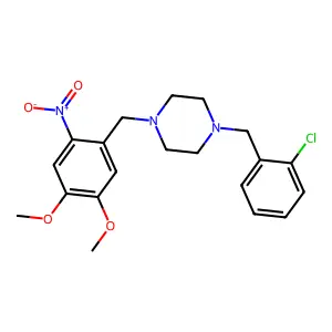 1-[(2-chlorophenyl)methyl]-4-[(4,5-dimethoxy-2-nitrophenyl)methyl]piperazine structure