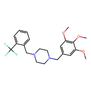1-[[2-(trifluoromethyl)phenyl]methyl]-4-[(3,4,5-trimethoxyphenyl)methyl]piperazine structure