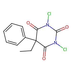 1,3-dichloro-5-ethyl-5-phenyl-1,3-diazinane-2,4,6-trione structure