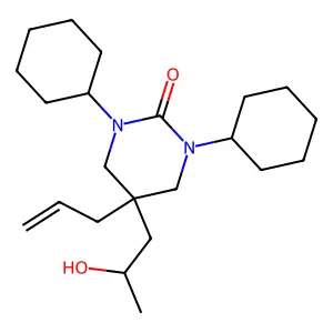 1,3-dicyclohexyl-5-(2-hydroxypropyl)-5-prop-2-enyl-1,3-diazinan-2-one structure