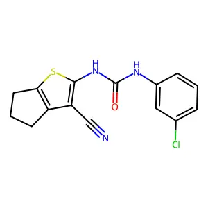 1-(3-chlorophenyl)-3-(3-cyano-5,6-dihydro-4H-cyclopenta[b]thiophen-2-yl)urea structure
