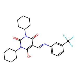 1,3-dicyclohexyl-5-{[3-(trifluoromethyl)anilino]methylene}-2,4,6(1H,3H,5H)-pyrimidinetrione structure