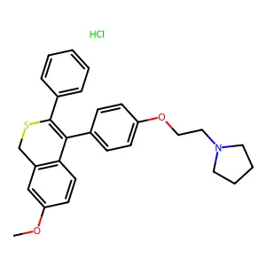 1-[2-[4-(7-methoxy-3-phenyl-1H-isothiochromen-4-yl)phenoxy]ethyl]pyrrolidine;hydrochloride structure