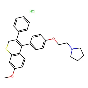 1-[2-[4-(7-methoxy-3-phenyl-2H-thiochromen-4-yl)phenoxy]ethyl]pyrrolidine;hydrochloride structure