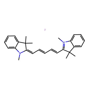 1,3,3-trimethyl-2-[5-(1,3,3-trimethylindol-1-ium-2-yl)penta-2,4-dienylidene]indole iodide structure