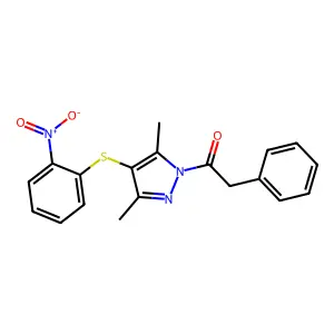 1-[3,5-dimethyl-4-(2-nitrophenyl)sulfanylpyrazol-1-yl]-2-phenylethanone structure