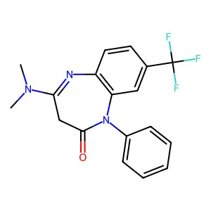 4-(dimethylamino)-1-phenyl-8-(trifluoromethyl)-3H-1,5-benzodiazepin-2-one structure