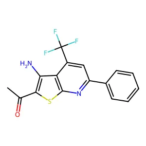 1-[3-amino-6-phenyl-4-(trifluoromethyl)thieno[2,3-b]pyridin-2-yl]ethanone structure