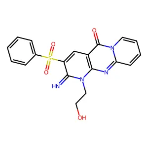 1-(2-hydroxyethyl)-2-imino-3-(phenylsulfonyl)-1H-dipyrido[1,2-a:2',3'-d]pyrimidin-5(2H)-one structure