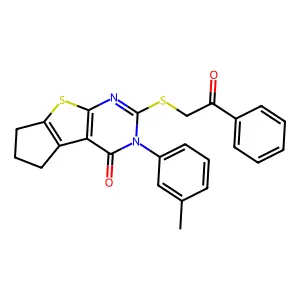 11-(3-methylphenyl)-10-phenacylsulfanyl-7-thia-9,11-diazatricyclo[6.4.0.02,6]dodeca-1(8),2(6),9-trien-12-one structure