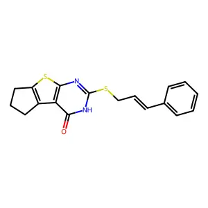 10-[(E)-3-phenylprop-2-enyl]sulfanyl-7-thia-9,11-diazatricyclo[6.4.0.02,6]dodeca-1(8),2(6),9-trien-12-one structure
