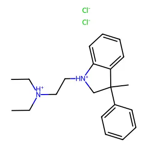 diethyl-[2-(3-methyl-3-phenyl-1,2-dihydroindol-1-ium-1-yl)ethyl]azanium dichloride structure