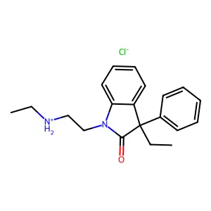 ethyl-[2-(3-ethyl-2-oxo-3-phenylindol-1-yl)ethyl]azanium chloride structure