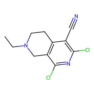 1,3-dichloro-7-ethyl-5,6,7,8-tetrahydro-2,7-naphthyridine-4-carbonitrile structure