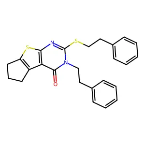 11-(2-phenylethyl)-10-(2-phenylethylsulfanyl)-7-thia-9,11-diazatricyclo[6.4.0.02,6]dodeca-1(8),2(6),9-trien-12-one structure