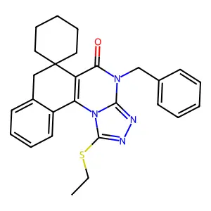 12-benzyl-16-ethylsulfanylspiro[12,14,15,17-tetrazatetracyclo[8.7.0.02,7.013,17]heptadeca-1(10),2,4,6,13,15-hexaene-9,1'-cyclohexane]-11-one structure