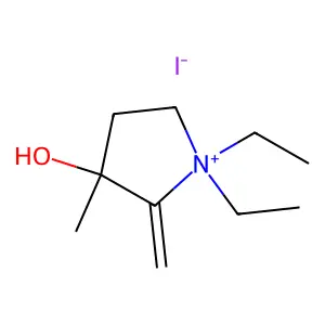 1,1-diethyl-3-methyl-2-methylidenepyrrolidin-1-ium-3-ol iodide structure