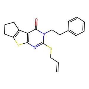 11-(2-phenylethyl)-10-prop-2-enylsulfanyl-7-thia-9,11-diazatricyclo[6.4.0.02,6]dodeca-1(8),2(6),9-trien-12-one structure