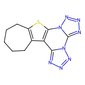 11,12,13,14-tetrahydro-10H-cyclohepta[4,5]thieno[3,2-e]bis(tetrazolo)[1,5-a:1',5'-c]pyrimidine structure