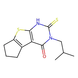 11-(2-methylpropyl)-10-sulfanylidene-7-thia-9,11-diazatricyclo[6.4.0.02,6]dodeca-1(8),2(6)-dien-12-one structure