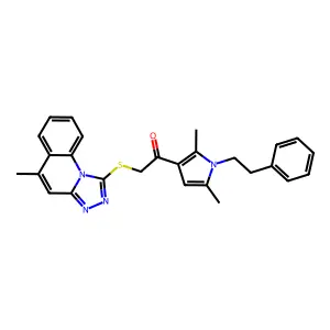 1-[2,5-dimethyl-1-(2-phenylethyl)-1H-pyrrol-3-yl]-2-[(5-methyl[1,2,4]triazolo[4,3-a]quinolin-1-yl)sulfanyl]ethanone structure