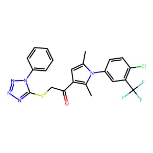 1-{1-[4-chloro-3-(trifluoromethyl)phenyl]-2,5-dimethyl-1H-pyrrol-3-yl}-2-[(1-phenyl-1H-1,2,3,4-tetrazol-5-yl)sulfanyl]ethan-1-one structure
