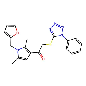1-[1-(furan-2-ylmethyl)-2,5-dimethylpyrrol-3-yl]-2-(1-phenyltetrazol-5-yl)sulfanylethanone structure