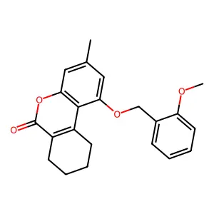 1-[(2-methoxybenzyl)oxy]-3-methyl-7,8,9,10-tetrahydro-6H-benzo[c]chromen-6-one structure