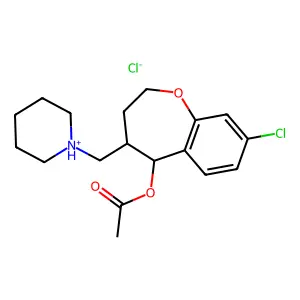trans-(+-)-4-Piperidinomethyl-5-acetoxy-8-chloro-2,3,4,5-tetrahydro-1-benzoxepin HCl structure