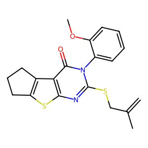 11-(2-methoxyphenyl)-10-(2-methylprop-2-enylsulfanyl)-7-thia-9,11-diazatricyclo[6.4.0.02,6]dodeca-1(8),2(6),9-trien-12-one structure