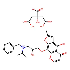 benzyl-[2-hydroxy-3-(4-hydroxy-2-methyl-5-oxofuro[3,2-g]chromen-9-yl)oxypropyl]-propan-2-ylazanium2-(carboxymethyl)-2,4-dihydroxy-4-oxobutanoate structure