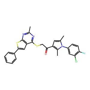 1-[1-(3-chloro-4-fluorophenyl)-2,5-dimethylpyrrol-3-yl]-2-(2-methyl-6-phenylthieno[2,3-d]pyrimidin-4-yl)sulfanylethanone structure
