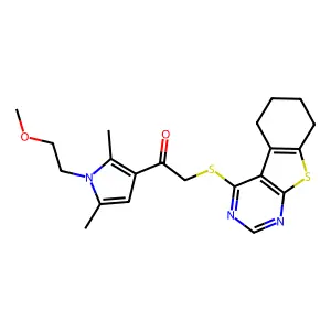 1-[1-(2-methoxyethyl)-2,5-dimethylpyrrol-3-yl]-2-(5,6,7,8-tetrahydro-[1]benzothiolo[2,3-d]pyrimidin-4-ylsulfanyl)ethanone structure