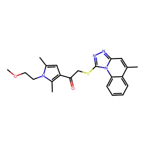 1-[1-(2-methoxyethyl)-2,5-dimethylpyrrol-3-yl]-2-[(5-methyl-[1,2,4]triazolo[4,3-a]quinolin-1-yl)sulfanyl]ethanone structure