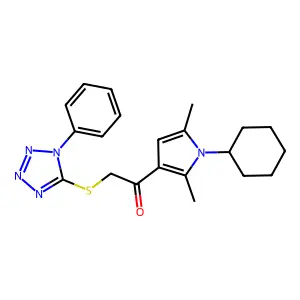 1-(1-cyclohexyl-2,5-dimethyl-1H-pyrrol-3-yl)-2-[(1-phenyl-1H-1,2,3,4-tetrazol-5-yl)sulfanyl]ethan-1-one structure