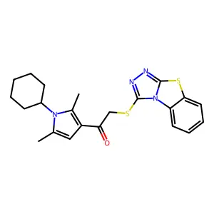 1-(1-cyclohexyl-2,5-dimethylpyrrol-3-yl)-2-([1,2,4]triazolo[3,4-b][1,3]benzothiazol-1-ylsulfanyl)ethanone structure