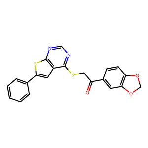 1-(1,3-benzodioxol-5-yl)-2-[(6-phenylthieno[2,3-d]pyrimidin-4-yl)sulfanyl]ethanone structure